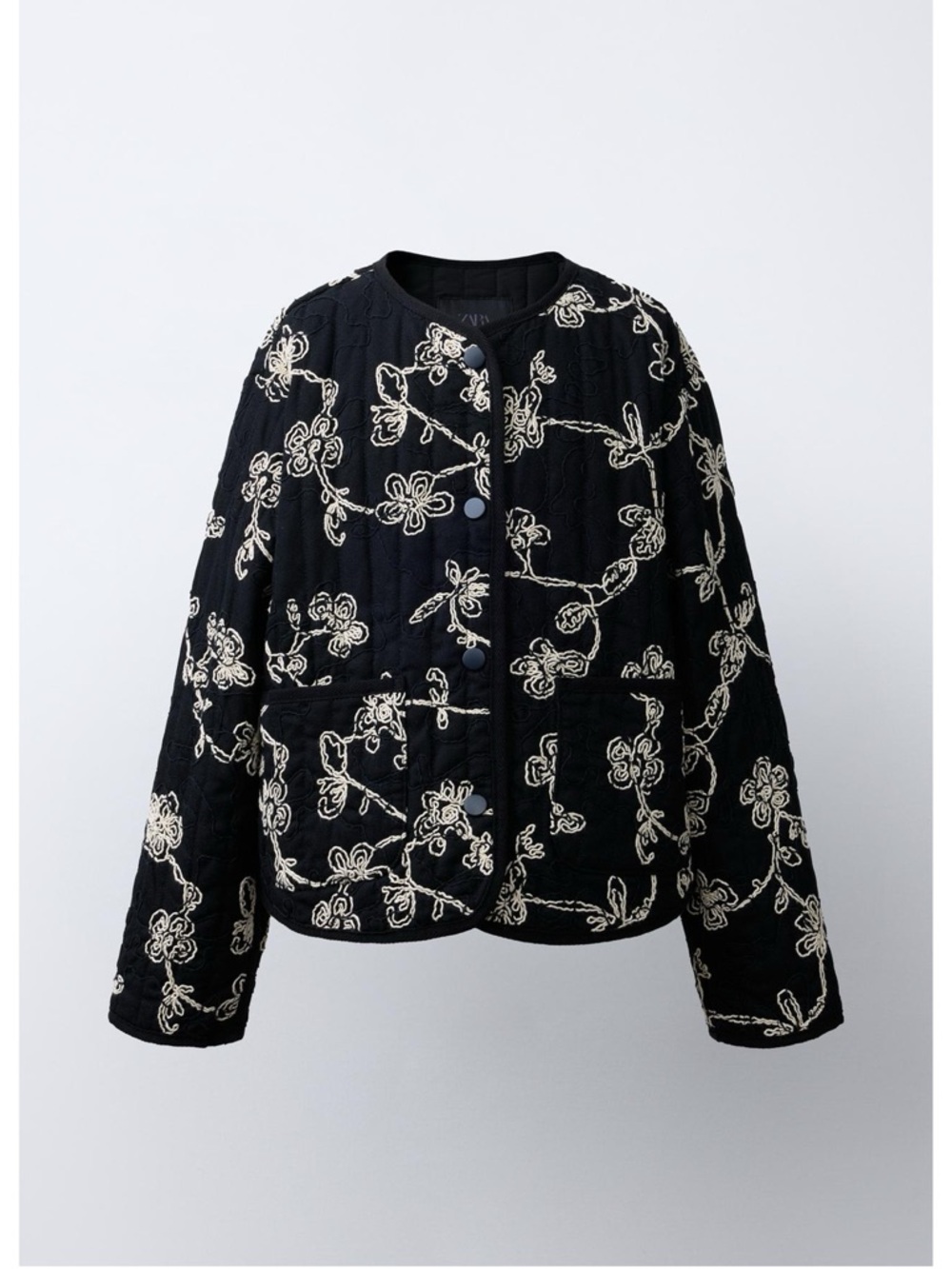 ZARA NWT Contrast Embroidered Quilted Jacket